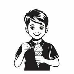 Boy Eating Ice Cream Vector image isolated on white background.