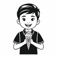 Kids Eat Ice Cream Vectors and Illustrations isolated on white background.