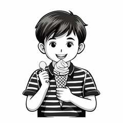 Kids Eat Ice Cream Vectors and Illustrations isolated on white background.