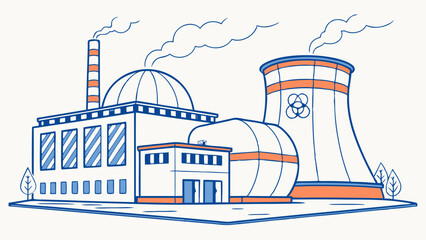 Colorful Cartoon Illustration of a Nuclear Power Plant.