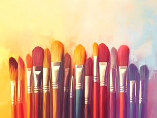 Warm-toned artist paintbrushes, vibrant, artistic, creative mood, studio shot.