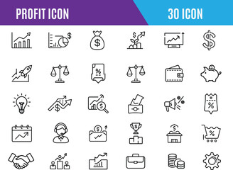 Finance icon set. Financial profit line icon set., earnings, money savings, profit, business, wallet and more. Editable stroke. Vector illustration 