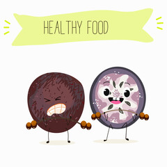 Cherry, fruit, dogwood, cornelian, cornus, funny cheerful characters. Vector hand drawn  illistration.