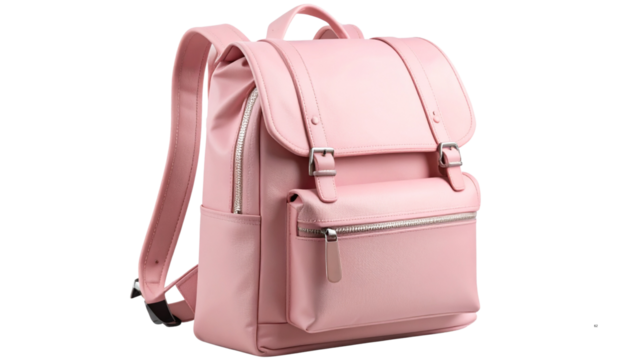Casual Pink Backpack with Double Straps – Transparent Background PNG