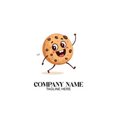 Playful Cookie Mascot: A charming, cartoon cookie mascot with chocolate chips, radiating joy, perfect for any culinary brand or bakery logo, symbolizing deliciousness and fun.
