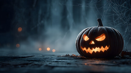 Large Scary Halloween Pumpkin with Carved Eyes and Glowing Face