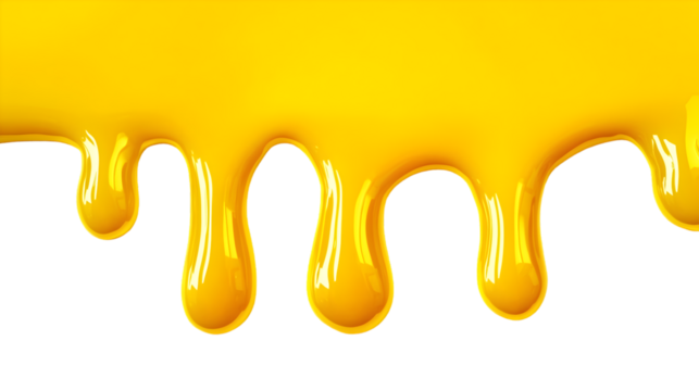 Drip effect of vivid yellow liquid, isolated on transparent background PNG