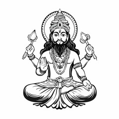 Brahma God illustration hand drawn black and white Hindu God vector illustration