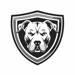 Pitbull Dog Shield Logo Design Vector Isolated on White Background.