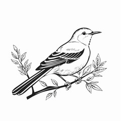 Northern Mockingbird Sitting In Tree image vector isolated on white background.