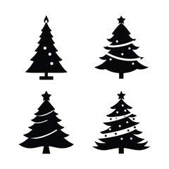 set of christmas trees silhouette on white background