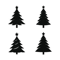 set of christmas trees silhouette on white background