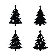 set of christmas trees silhouette on white background