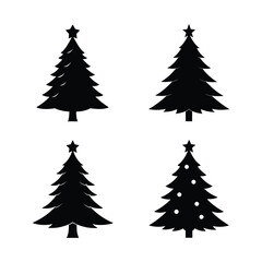 set of christmas trees silhouette on white background