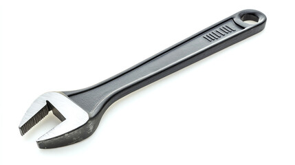 Adjustable steel wrench with cushioned rubber grip and smooth jaw, isolated on white background, versatile hand tool concept