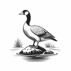 Goose Standing on a Rock in the Middle of a River Vector Illustration Design