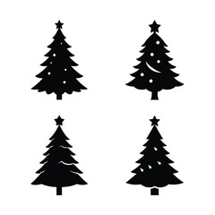 set of christmas trees silhouette on white background