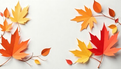 Autumn Leaf Arrangement: Vibrant Paper Cut Foliage on a Clean White Background
