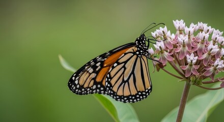 A monarch butterfly resting on a milkweed plant