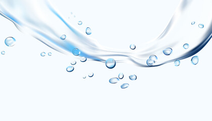 Fresh Water, Water flow wave transparent surface with bubbles of air, ocean, lake, liquid, hygiene, freshness air, RO, filter water, sparkling drinking water - Vector