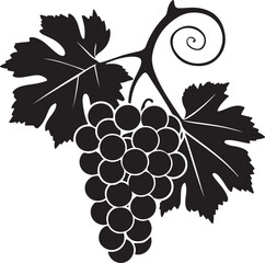 Black silhouette of grapes with leaves vector illustration