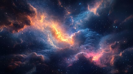 Obraz premium Stunning cosmic scene with vibrant colors and swirling clouds in deep space. Explore the beauty and mystery of the universe today!
