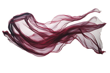 Crimson red fabric swirling dynamically in the air, frozen in motion against a pure transparent background