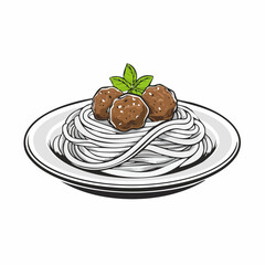 Spaghetti Meatballs image vector. A delicious plate of spaghetti and meatballs illustration.