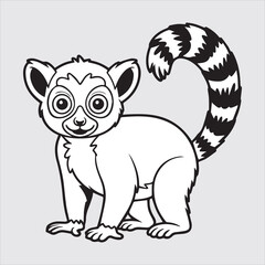 Ring Tailed Lemur Vector Illustration,Cartoon Lemur Animal Design,Cute Lemur Character Graphic,Lemur Side View Vector Art,Jungle Lemur Animal Drawing,Wildlife Lemur Cartoon Style,Lemur Mascot with 
