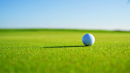 White golf ball on green grass golf course sport