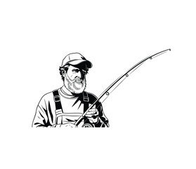 Obraz premium Fisherman vector in black color with white background.