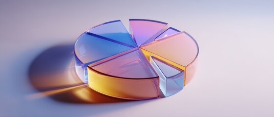 Obraz premium An abstract, colorful glass pie chart with neon hues offers a creative and modern representation of data analytics and innovation.