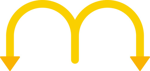 Arched shape with two arrows facing each other to represent opposite motion in a curved path.