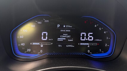 car dashboard with speedometer, Driving car speedometer speed transportation background.