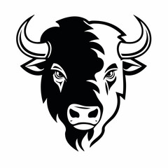 Bison Head Vector Art. Black and white Bison Head Vector image isolated on white Background.