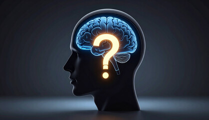 Brain with Question Mark Concept of Intelligence and Thinking. Mental health and problems with memory.