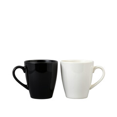 Minimalist Black and White Coffee Mugs on Isolated Background for Stylish Beverage Presentation