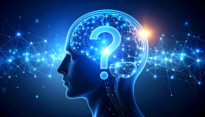 Brain with Question Mark Concept of Intelligence and Thinking. Mental health and problems with memory.