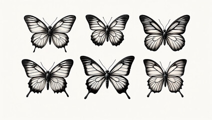 Obraz premium Elegant black and white butterfly illustrations on a clean background