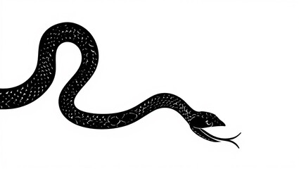 Fototapeta premium Stylized black snake with textured scales on a white background