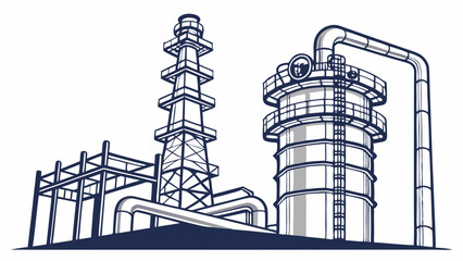 Industrial Refinery Complex Towers Pipes and Structure Illustration.