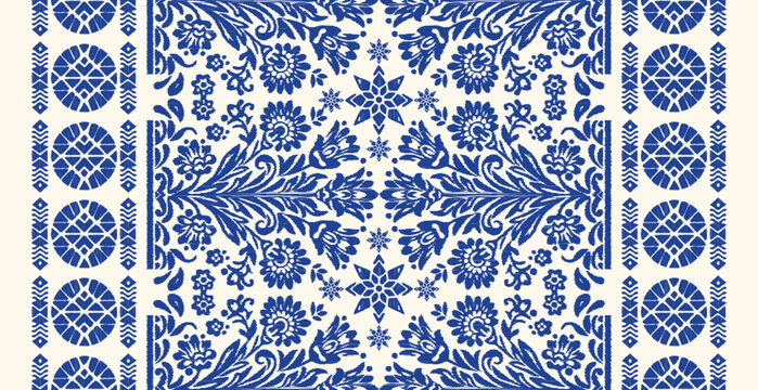 Motifs Ikat floral paisley embroidery border  background.geometric ethnic oriental pattern traditional.Aztec style abstract vector illustration. Design for texture, fabric, clothing, wrapping, decor