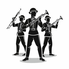 Parade Marching Band Vector Images. Silhouette Marching Band Vector Images isolated on white background.