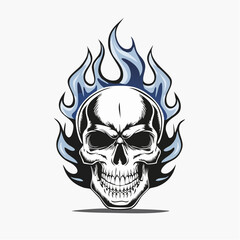 Skull Fire Flames Vector Image. Black white Skull Fire Flames Vector Image on white background.
