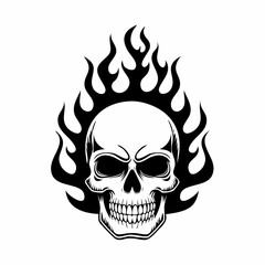 Skull Fire Flames Vector Image. Black white Skull Fire Flames Vector Image on white background.