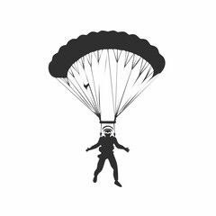Sky Diving Sport Vector image. Parachuting sky diving sky jump vector silhouette isolated in white background