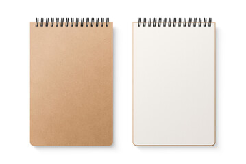 Spiral bound notebook mockup template with Kraft Paper cover isolated on a transparent background, PNG. High resolution.