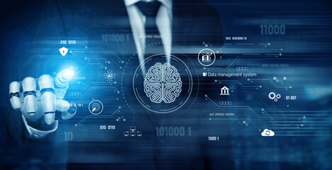AI interacting with data management, data system, and data analysis processes for data-driven...