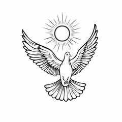 Dove flying in the sky with the sun shining behind it Image vector isolated on white background.