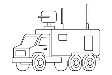 Military communication vehicle in a detailed design with antennas and radar equipment